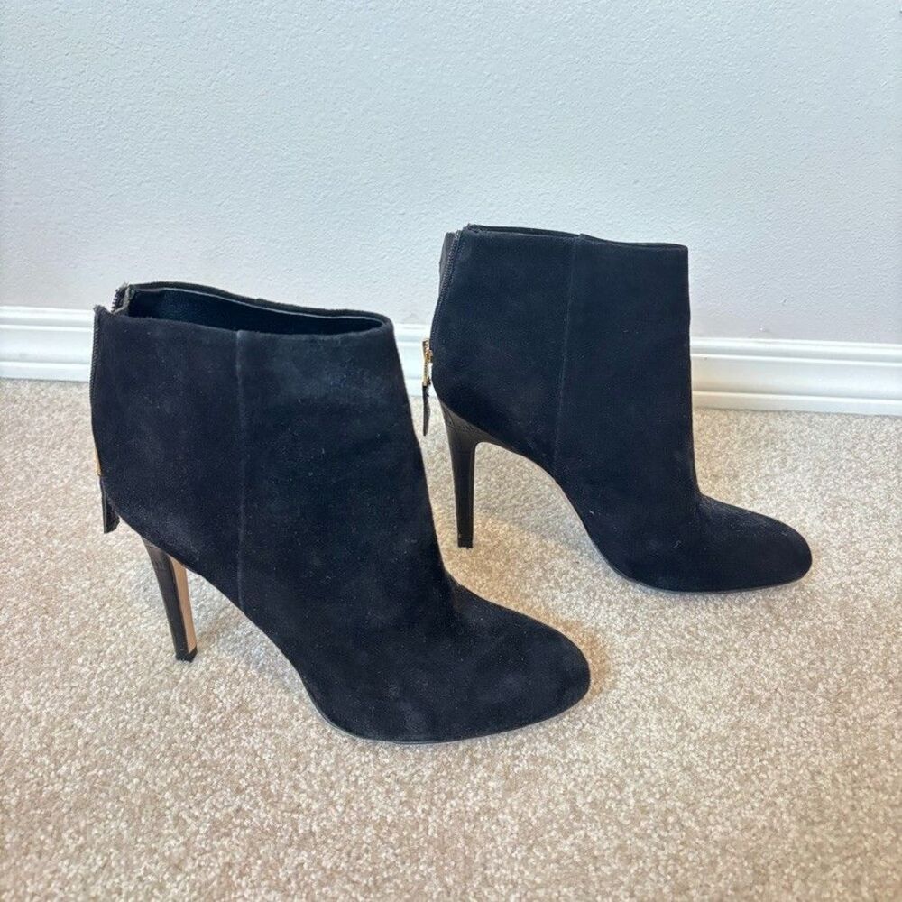 Sam Edelman Kourtney Black Suede Stiletto Ankle Boots Croc Heel 7.5